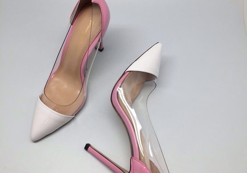 Женские кожаные летние туфли Gianvito Rossi Plexi белые с розовым