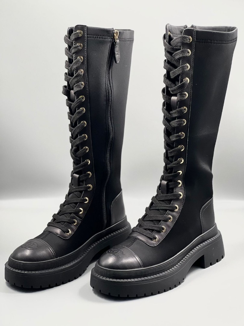 Женские черные высокие ботинки Chanel