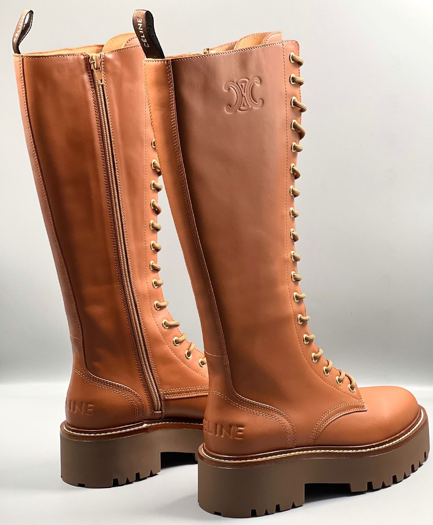 Высокие кожаные коричневые ботинки Celine