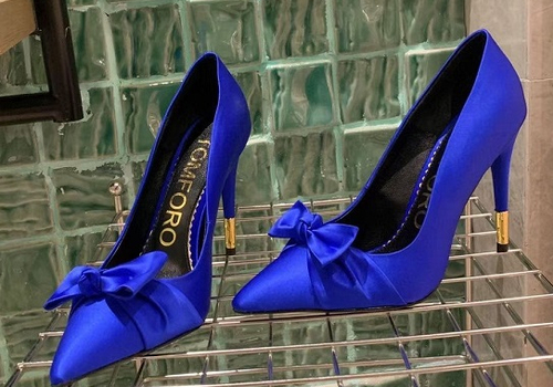 Женские туфли Tom Ford синие на высоком каблуке
