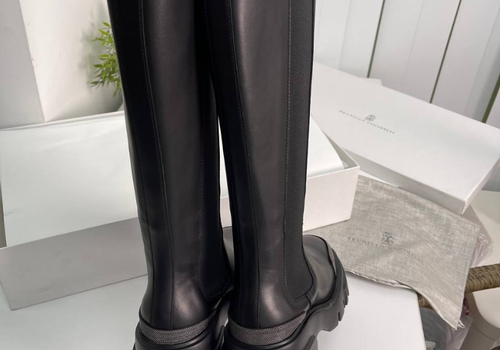 Женские черные кожаные сапоги Brunello Cucinelli