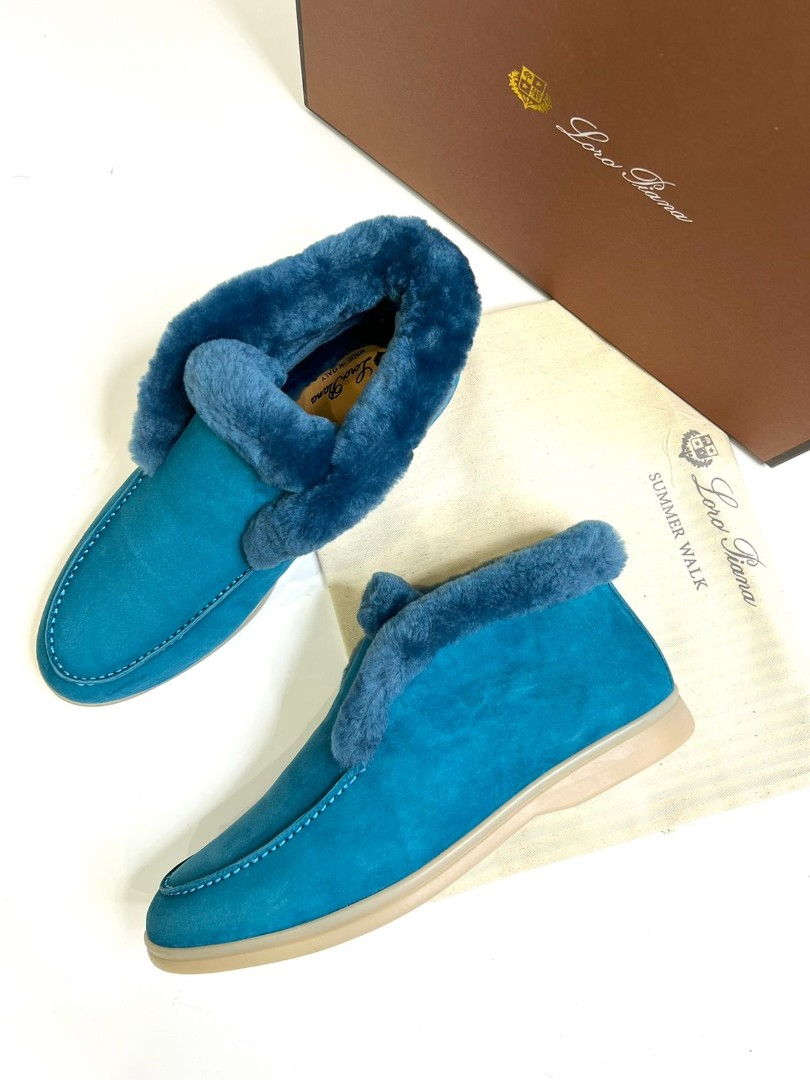 Зимние ботинки Loro Piana Open Walk голубые с мехом