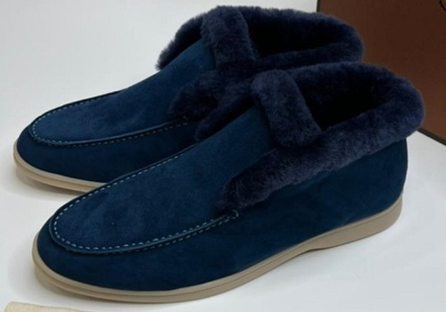 Темно-синие ботинки с мехом Loro Piana Open Walk