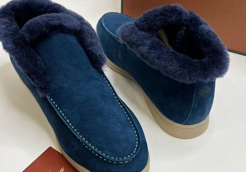 Темно-синие ботинки с мехом Loro Piana Open Walk
