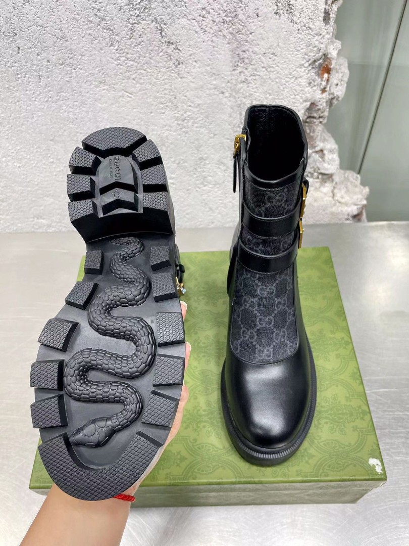 Женские кожаные черные ботинки Gucci