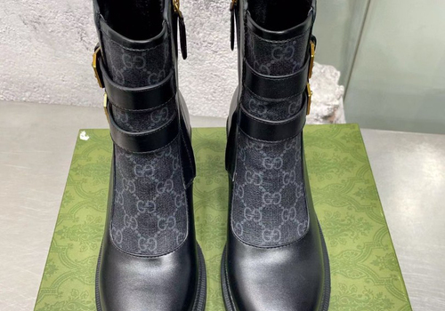 Женские кожаные черные ботинки Gucci
