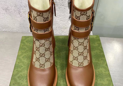 Женские кожаные коричневыее ботинки Gucci