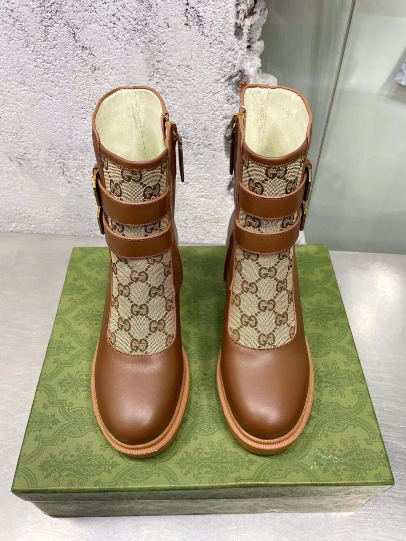 Женские кожаные коричневыее ботинки Gucci