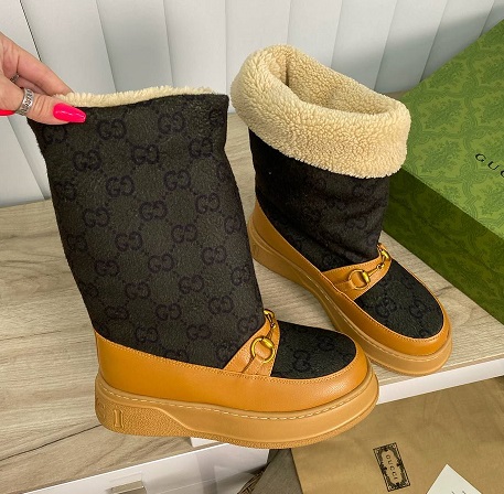 Зимние ботинки Gucci черные с коричневым