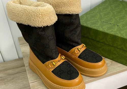 Зимние ботинки Gucci черные с коричневым
