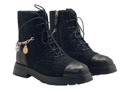 Женские черные ботинки из твида Chanel