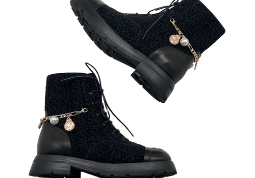 Женские черные ботинки из твида Chanel
