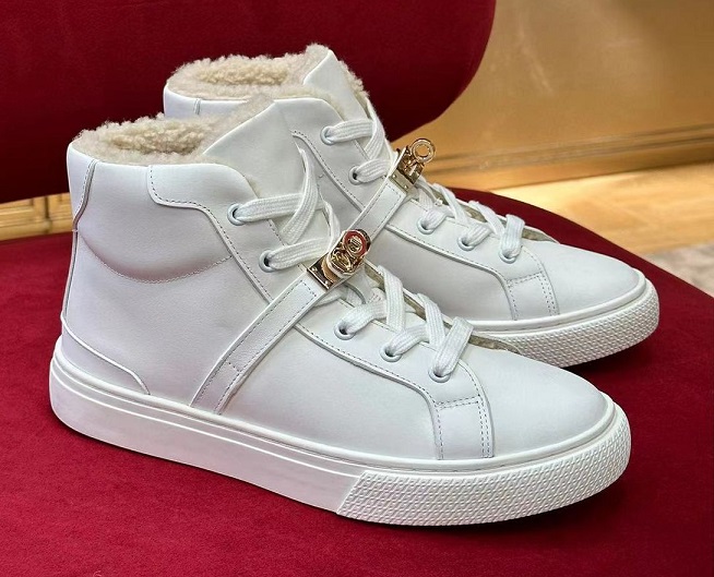 Женские зимние кожаные кроссовки Hermes белые