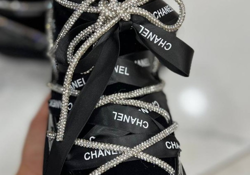 Женские ботинки черные кожаные с мехом Chanel