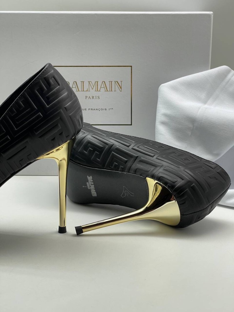 Женские туфли Balmain черные на высоком каблуке