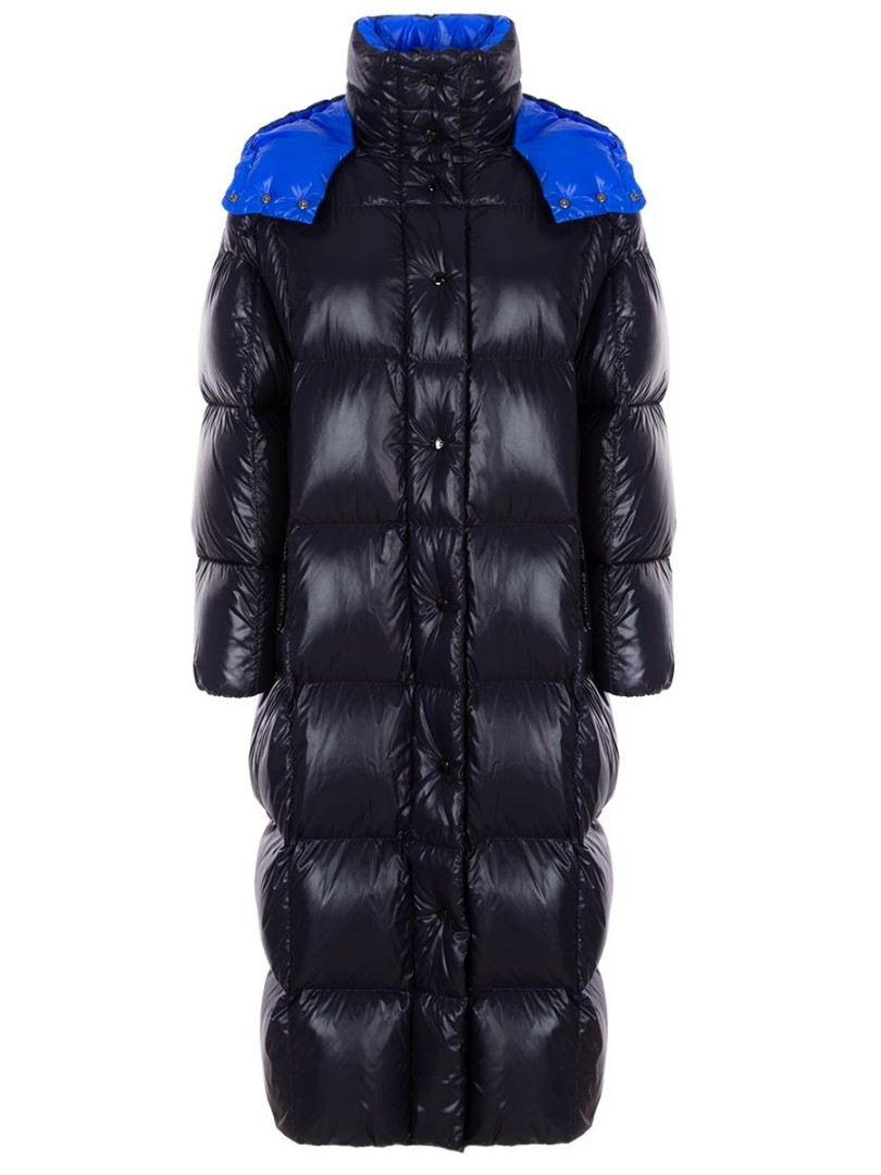 Женское пуховое пальто Moncler черное с синим
