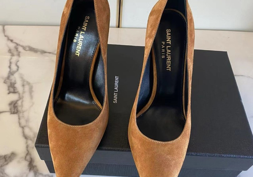 Женские замшевые туфли Saint Laurent коричневые