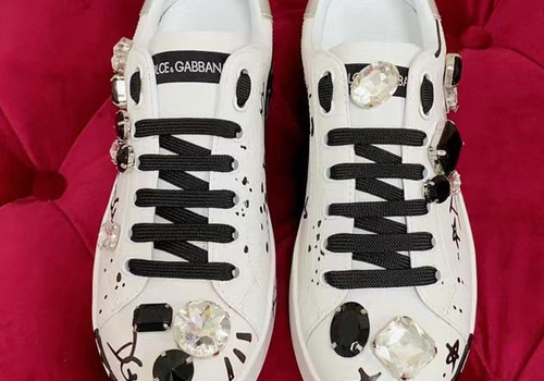 Женские белые с камнями кроссовки Dolce&Gabbana