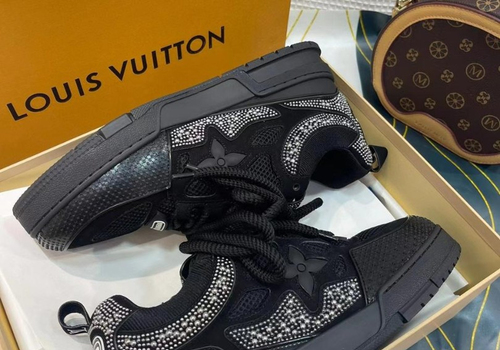 Женские черные с камнями кроссовки Louis Vuitton LV Trainer