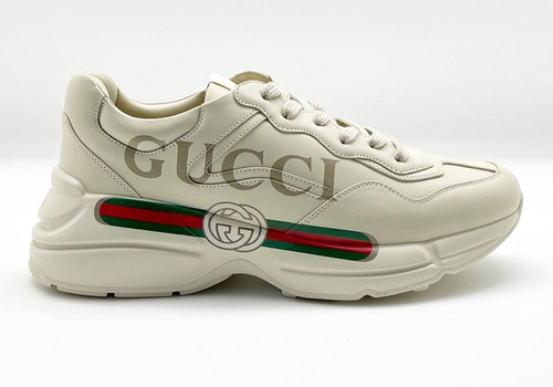 Мужские кожаные белые кроссовки Gucci Rhyton