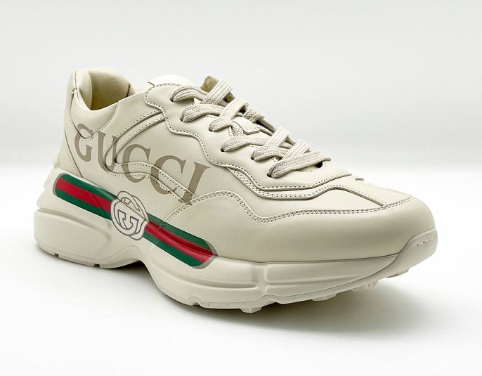 Мужские кожаные белые кроссовки Gucci Rhyton