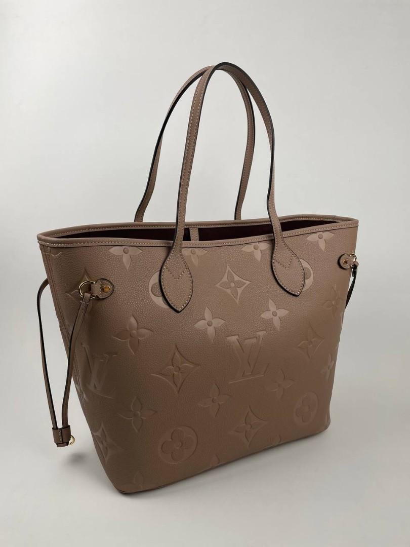 Женская кожаная сумка Louis Vuitton NeverFull MM бежевая