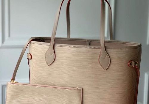 Женская кожаная сумка Louis Vuitton NeverFull MM бежевая