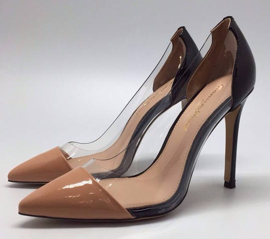 Женские кожаные лакированные туфли Gianvito Rossi Plexi коричневые с черным