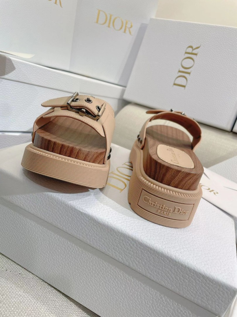 Кожаные мюли Christian Dior бежевые