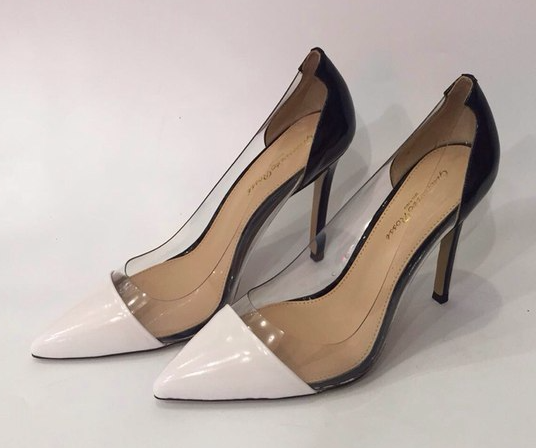 Женские кожаные лакированные туфли Gianvito Rossi Plexi белые с черным