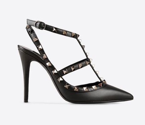 Женские черные кожаные туфли Valentino Garavani Rockstud на высоком каблуке