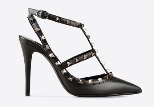 Женские черные кожаные туфли Valentino Garavani Rockstud на высоком каблуке