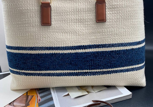 Женская пляжная сумка Celine белая с синим