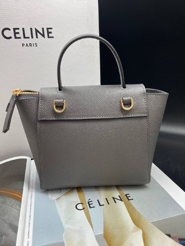 Женская кожаная сумка Celine Belt Nano серая