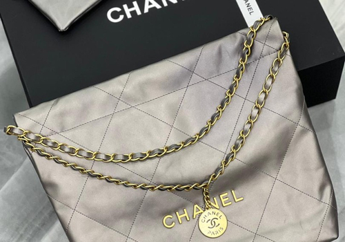 Женская кожаная серая сумка Chanel 22