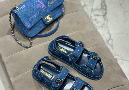 Женские синие сандалии из текстиля Chanel