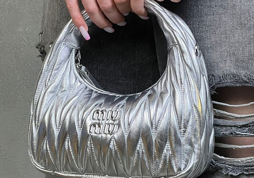 Женская кожаная сумка Miu Miu Wander mini hobo 20 см серебро