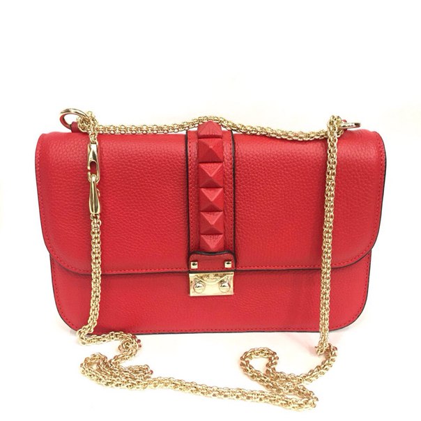 Женская маленькая кожаная сумка Valentino Garavani на цепочке красная