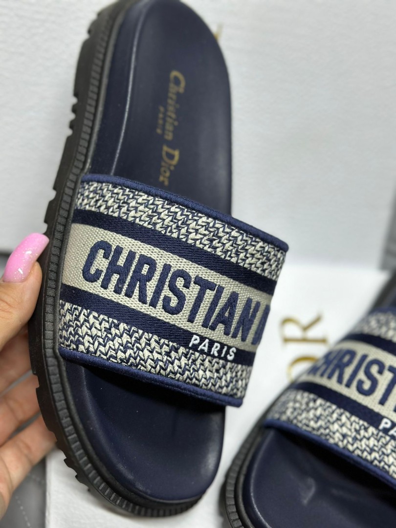 Женские синие шлепанцы Christian Dior