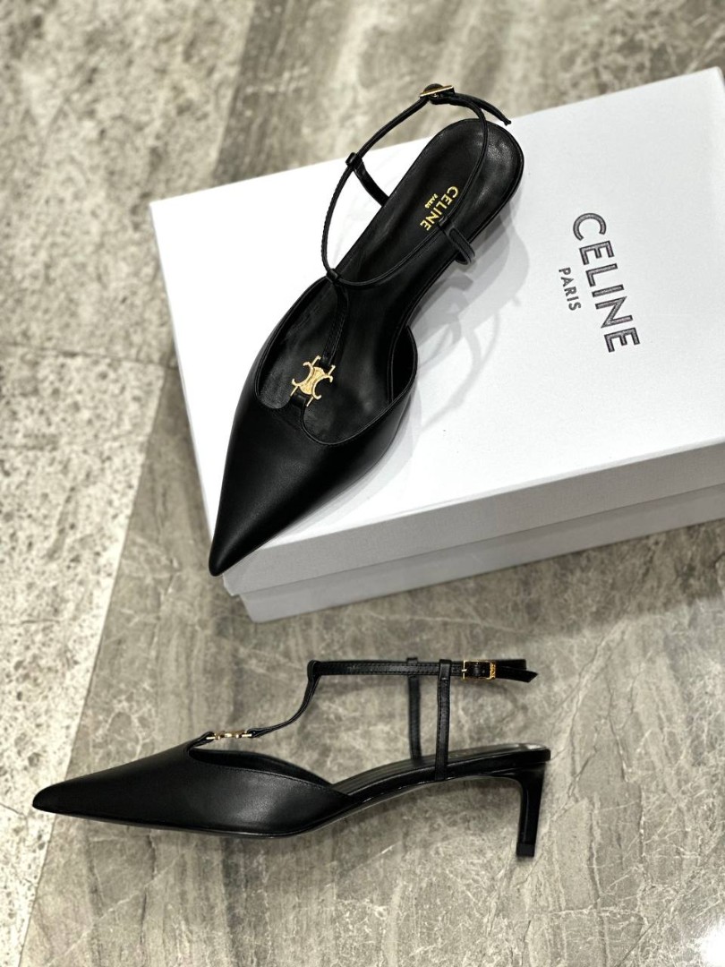 Женские черные кожаные босоножки Celine