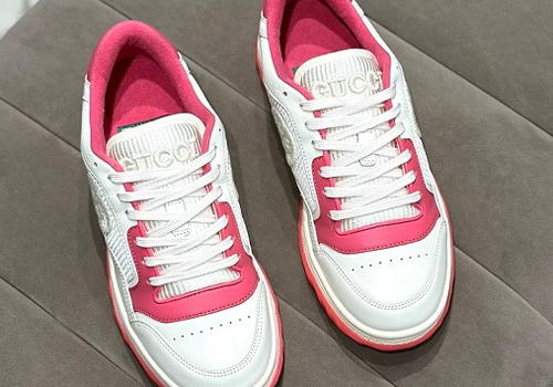 Женские белые с розовым кроссовки Gucci MAC80