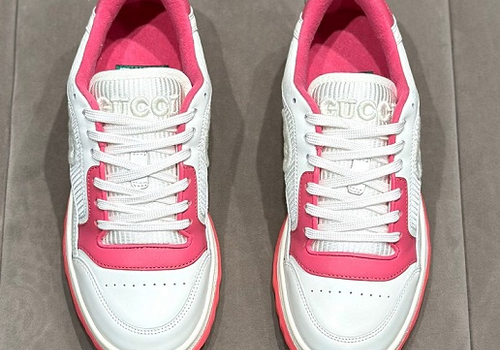 Женские белые с розовым кроссовки Gucci MAC80