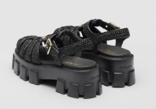 Черные сандалии из текстиля Prada на толстой подошве