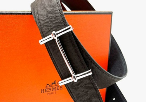 Серый кожаный ремень Hermes