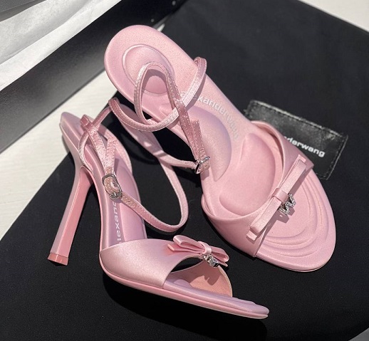 Розовые босоножки из текстиля Alexander Wang на высоком каблуке