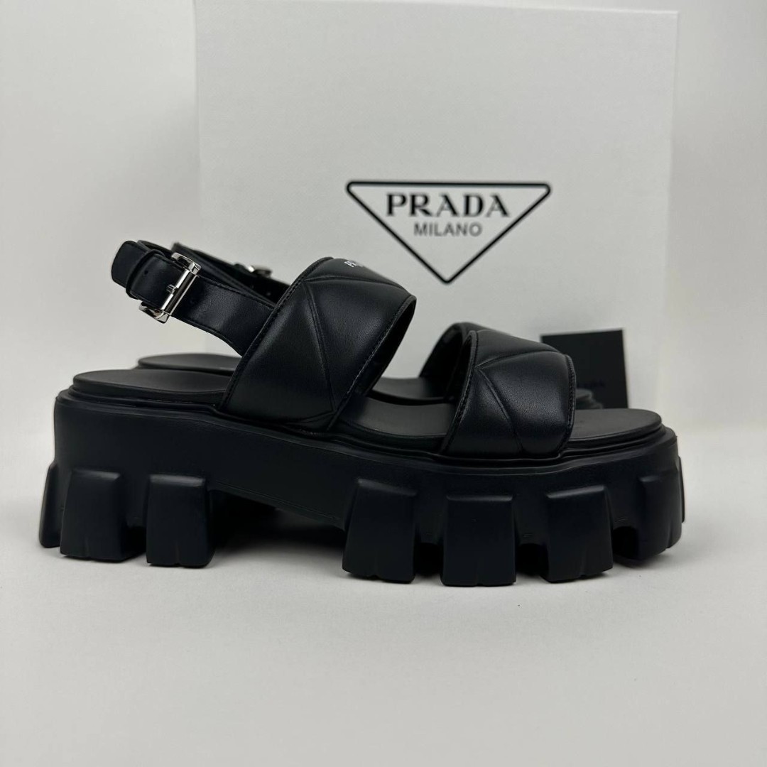 Женские кожаные сандалии Prada Monolith черные