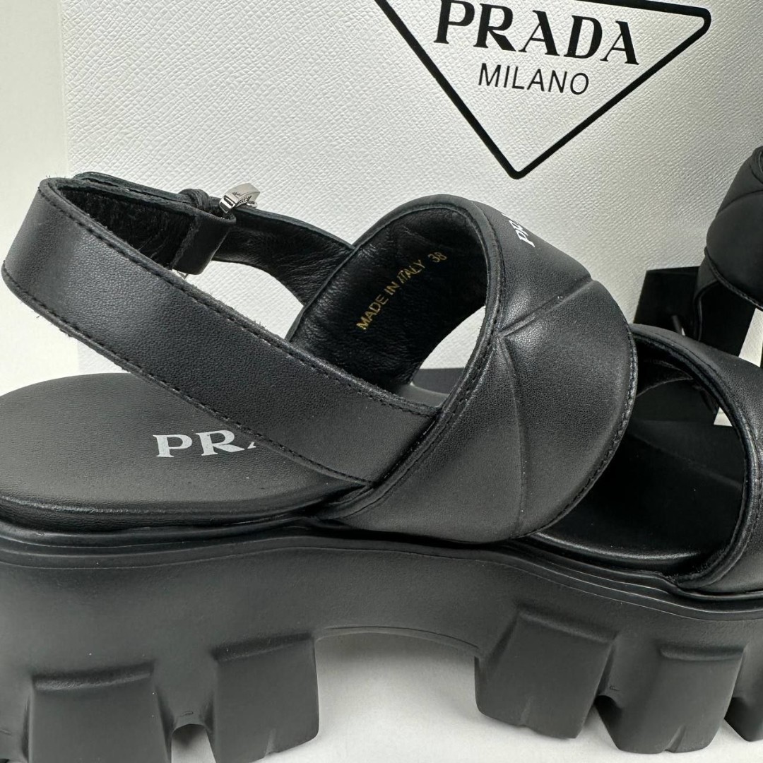 Женские кожаные сандалии Prada Monolith черные