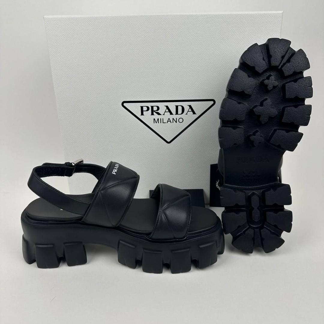 Женские кожаные сандалии Prada Monolith черные