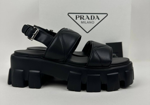 Женские кожаные сандалии Prada Monolith черные