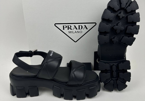 Женские кожаные сандалии Prada Monolith черные